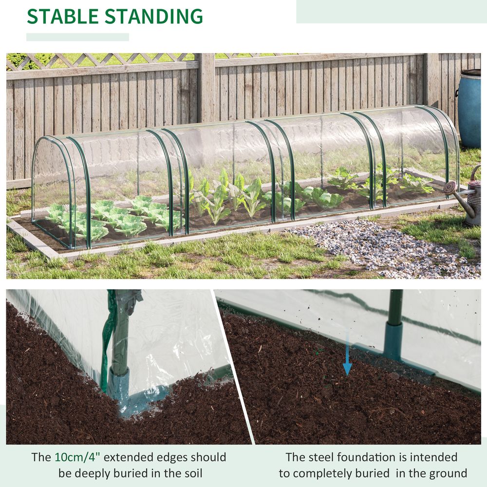 Outsunny Tunnel Greenhouse Steel Frame with Zipper Doors, Clear - anydaydirect