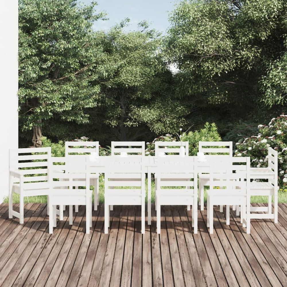 11 Piece Garden Dining Set White Solid Wood Pine - anydaydirect