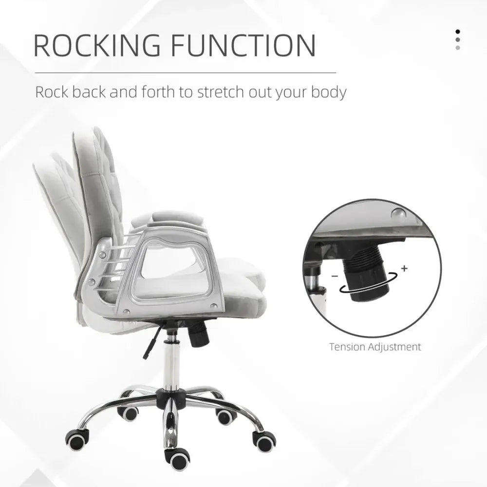 Office Chair Luxury Velour Diamond Tufted Padded Ergonomic 360 Swivel Grey - anydaydirect