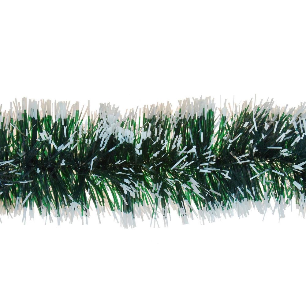 6 x 3 Meters 6 PLY 10 cm Snow Tipped Tinsel GREEN - anydaydirect