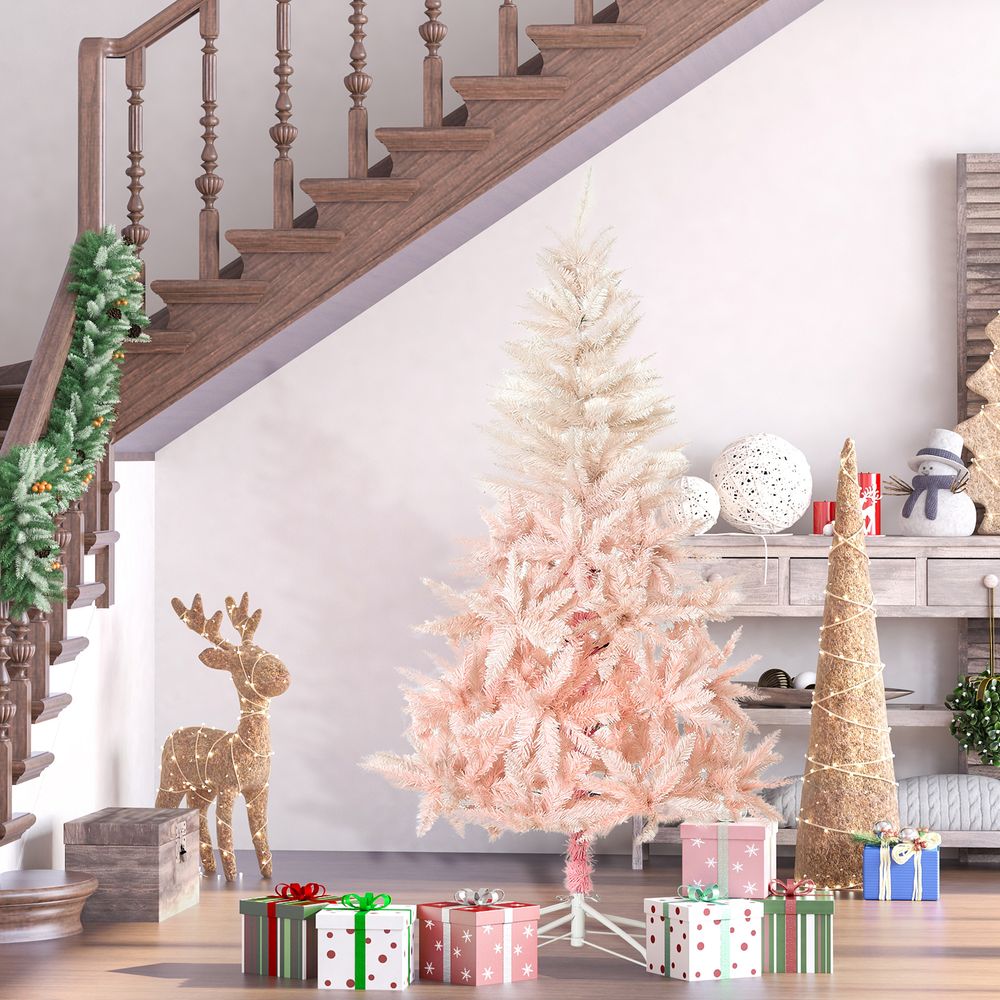 6FT Pink Artificial Christmas Tree Metal Stand Fully Pretty Home Office Joy - anydaydirect