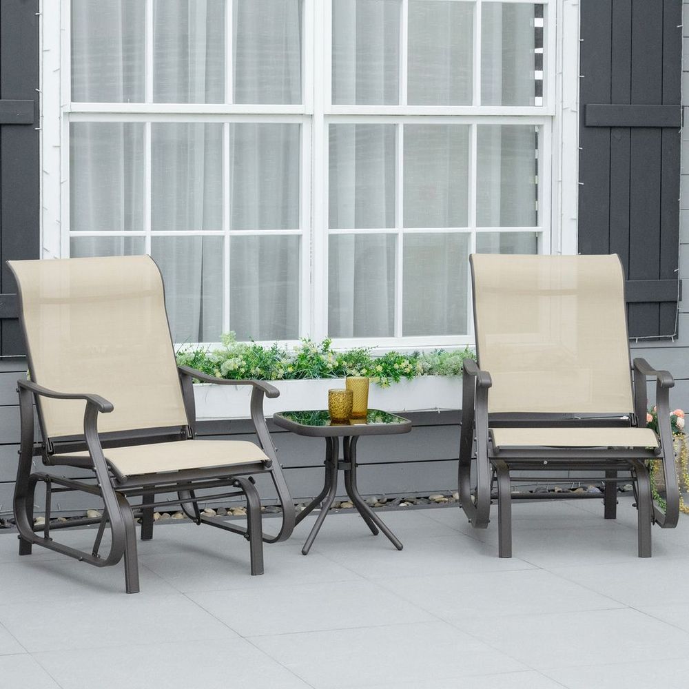 3PCS Outdoor Gliding Chairs w/ Table Set Patio Garden Furniture Khaki - anydaydirect