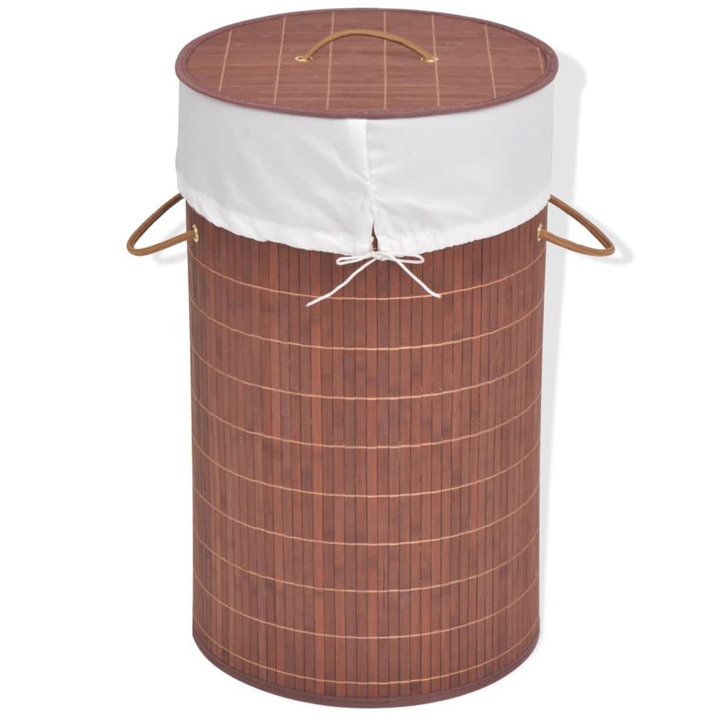 Bamboo Laundry Bin Round Brown - anydaydirect