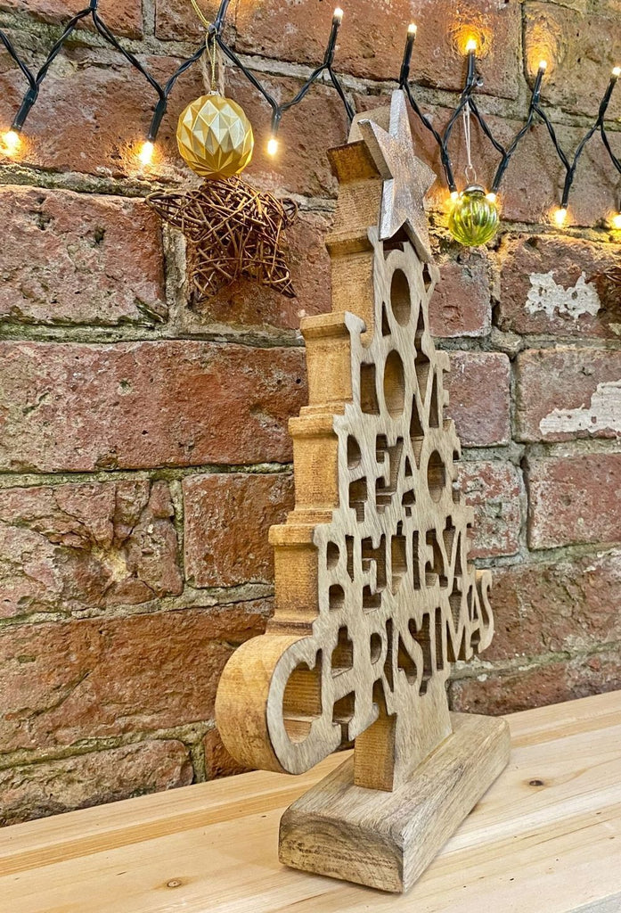 Wooden Christmas Tree Words Ornament 26cm - anydaydirect