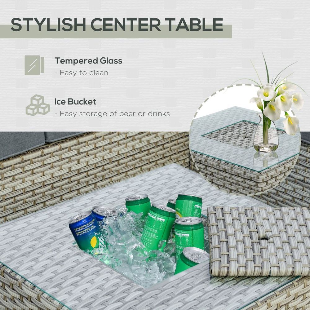 Patio PE Rattan Sofa Sectional Conversation Furniture Set w/ Ice Bucket - anydaydirect