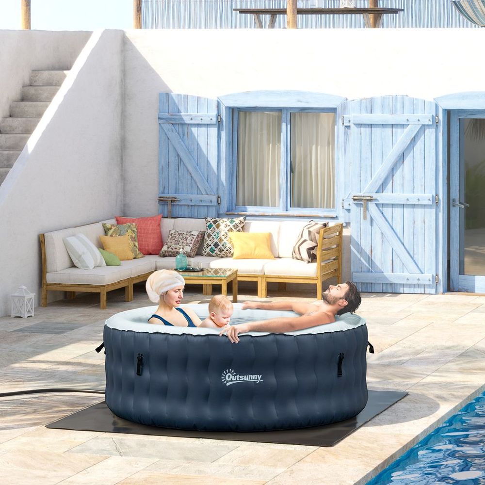 Round Inflatable Hot Tub Bubble Spa w/ Pump,Cover,4-6 Person, Dark Blue - anydaydirect