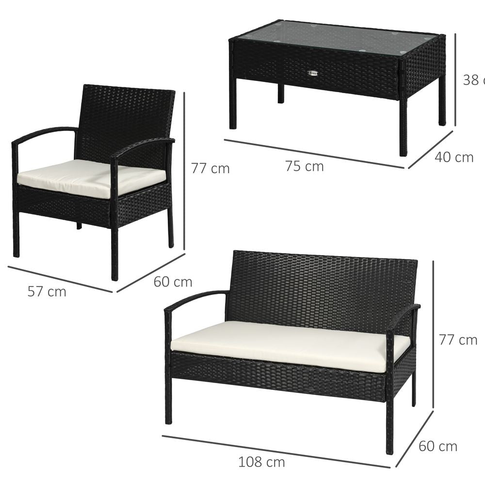 4-Seater Rattan Garden Furniture Set Black Cream Outdoor Patio Bistro - anydaydirect