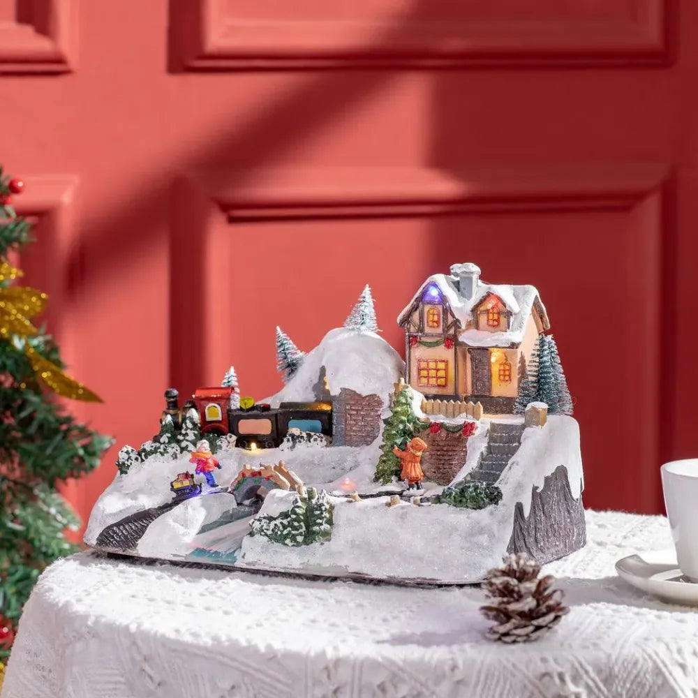 Musical Christmas Village Scene w/ LED Battery-Operated Festival Decoration - anydaydirect