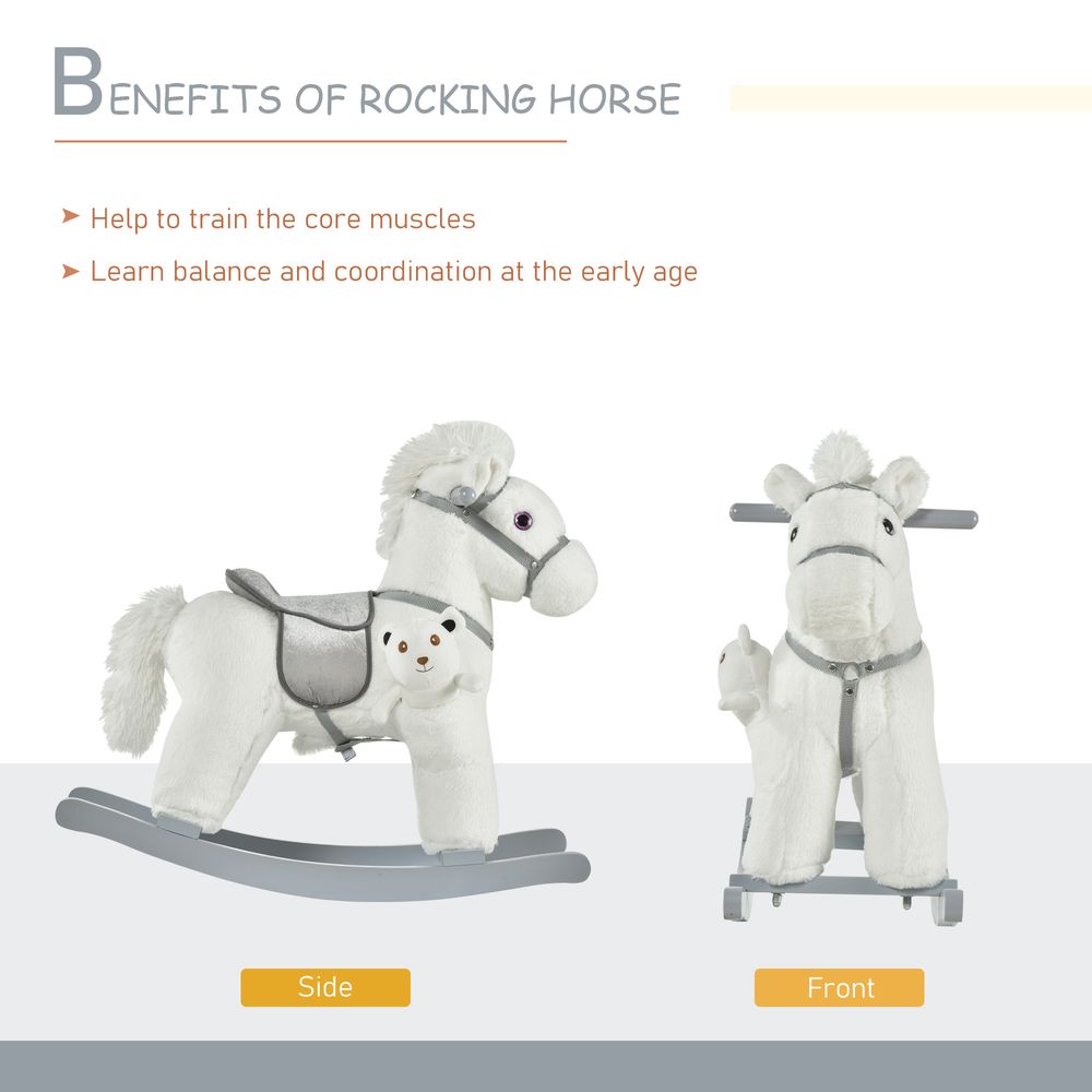 Kids Plush Ride-On Rocking Horse with Plush Toy Sound Handle Grip HOMCOM - anydaydirect