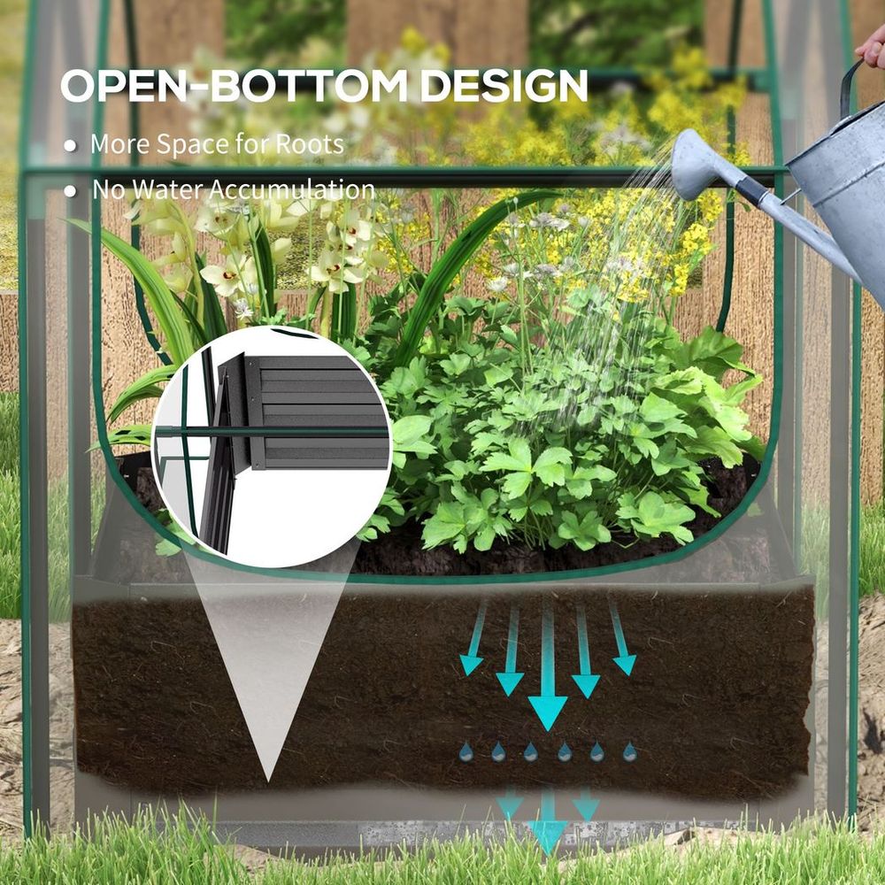 Outsunny Raised Garden Bed Planter Box with Greenhouse, Clear and Dark Grey - anydaydirect