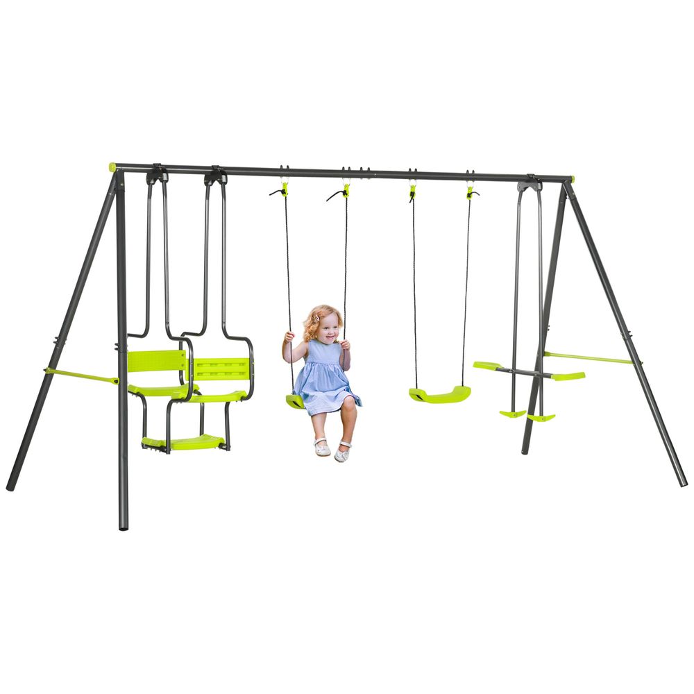 Outsunny Garden Swing Set with Double Swings, Glider, Swing Seats for Outdoor - anydaydirect