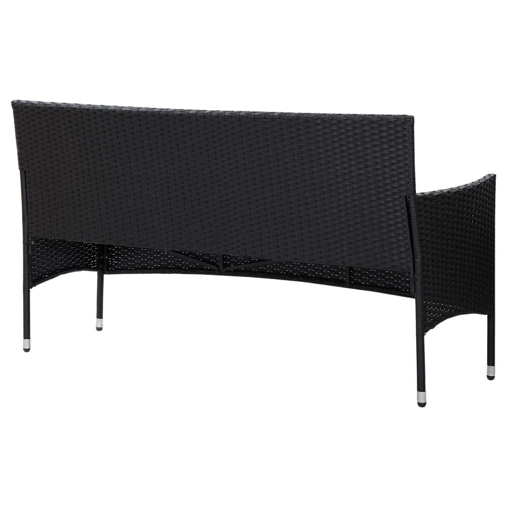 3-Seater Garden Sofa with Cushions Black Poly Rattan - anydaydirect