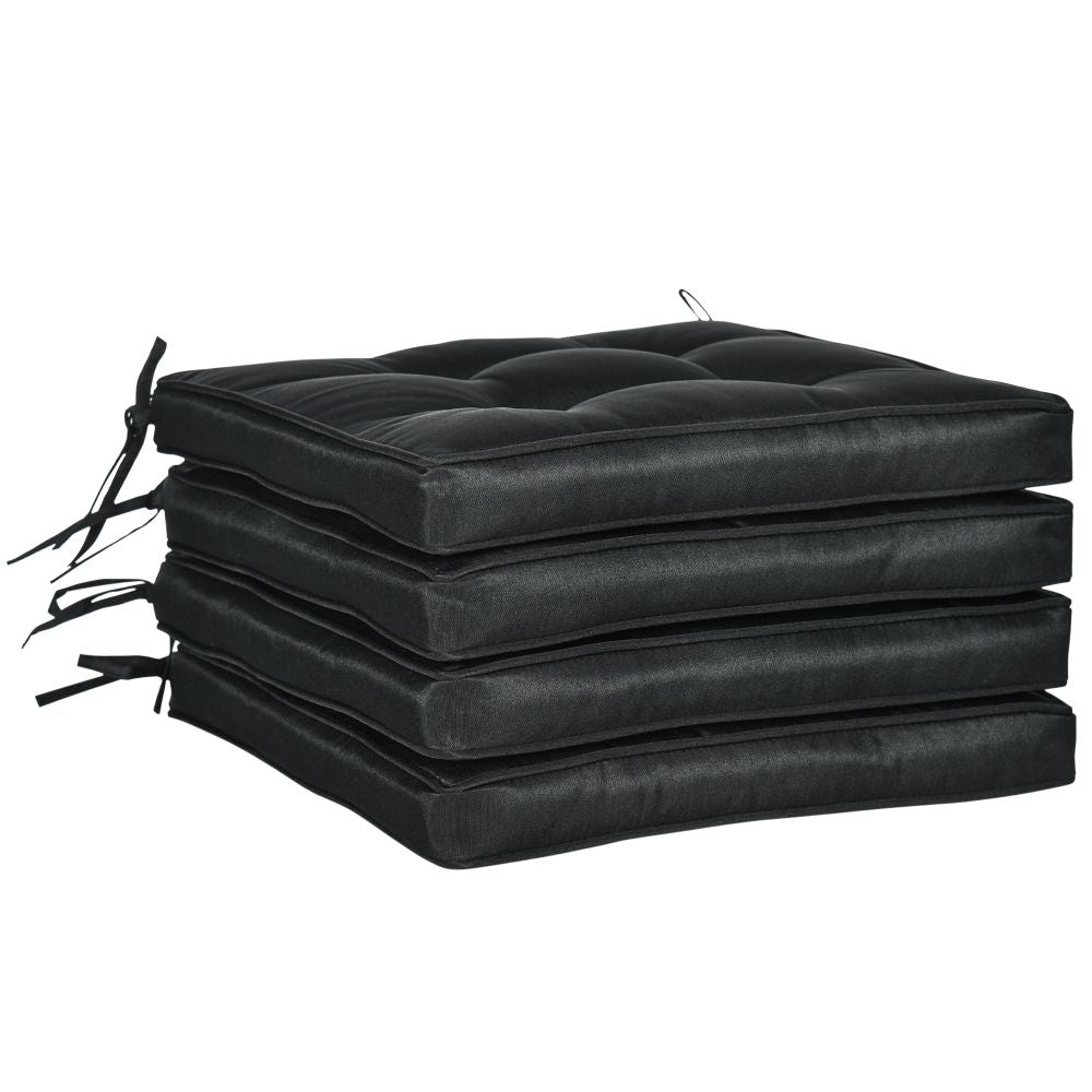 40 x 40cm Garden Seat Cushion with Ties Replacement Dining Chair Seat Pad, Black - anydaydirect