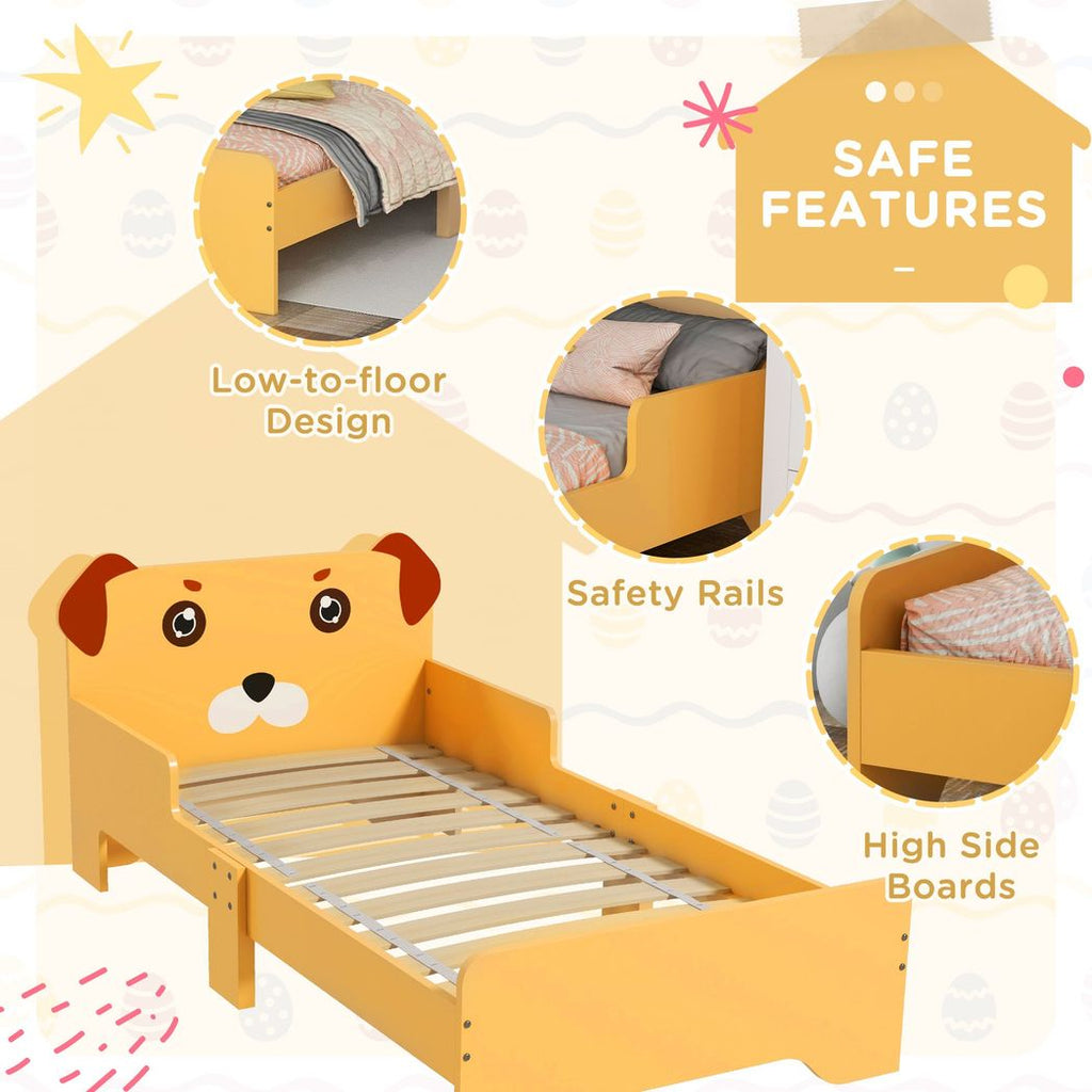 ZONEKIZ Toddler Bed Frame, Puppy-Themed Design, for Ages 3-6 Years - Yellow - anydaydirect