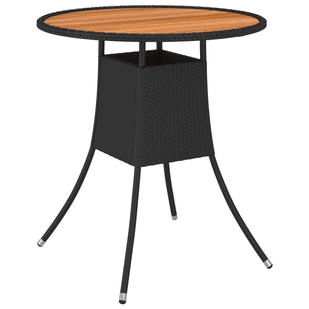 Garden Dining Table Black Ø 70 cm Poly Rattan and Solid Acacia Wood - anydaydirect