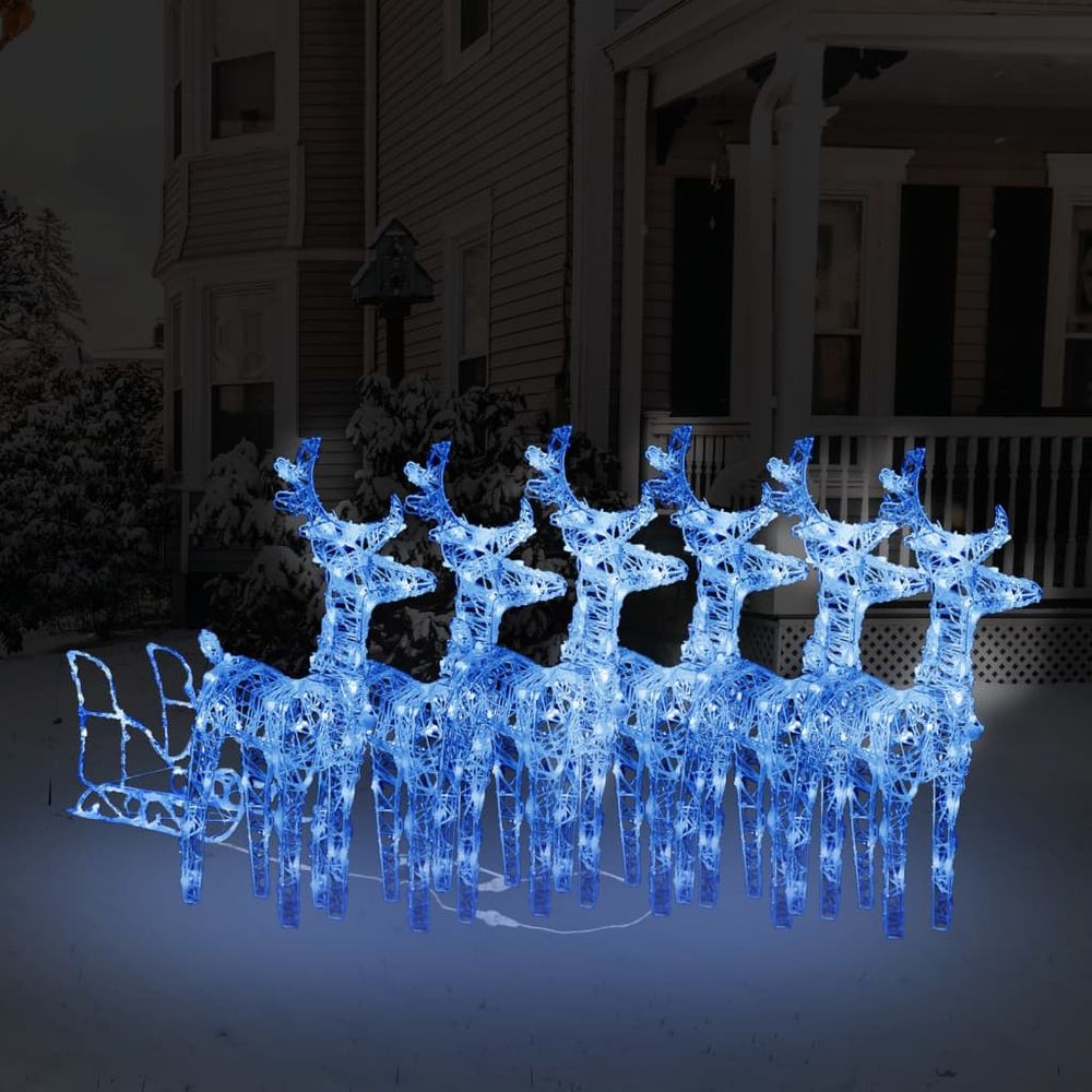 Reindeers & Sleigh Christmas Decoration 160 LEDs 130 cm Acrylic - anydaydirect