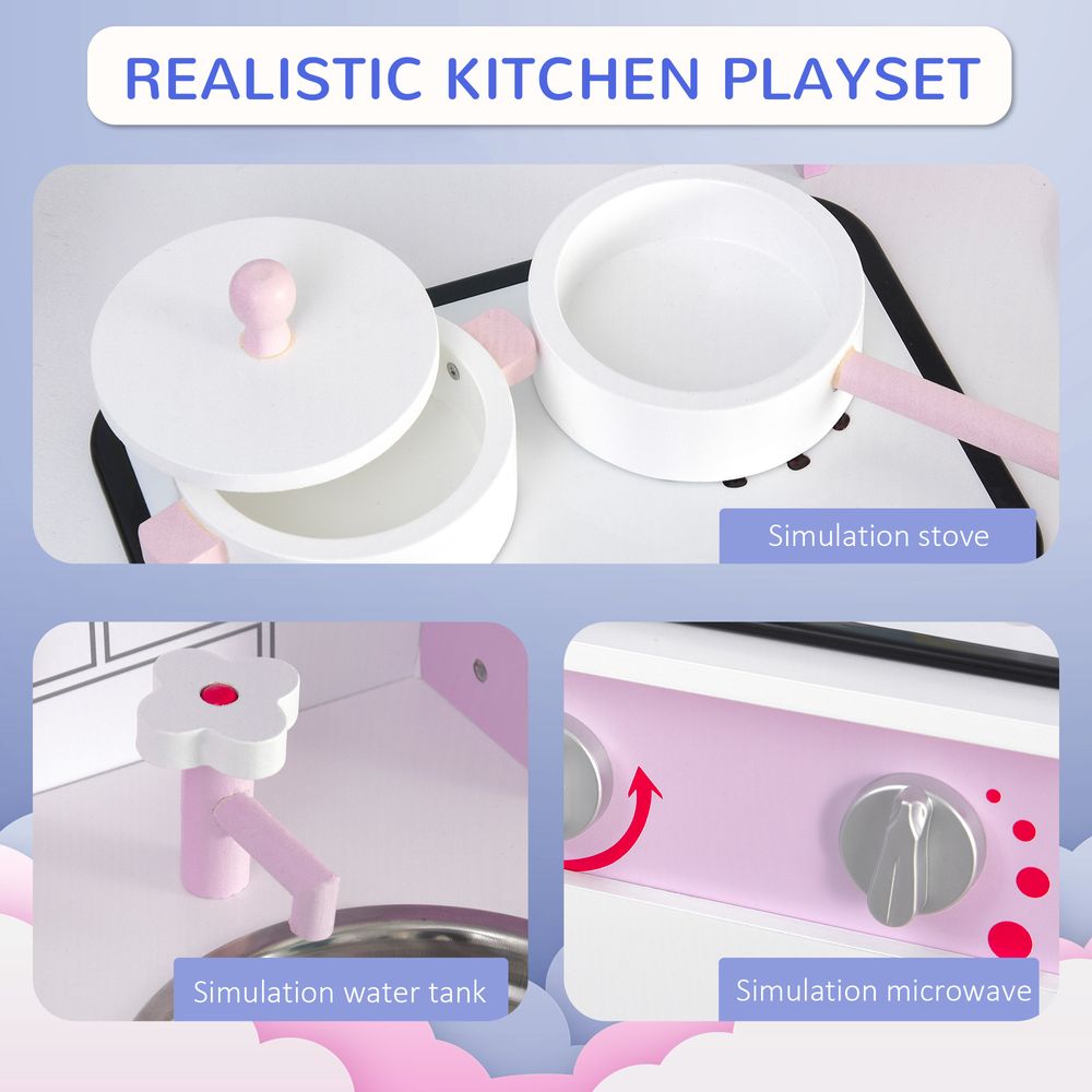 Kids Kitchen Play Set Sounds Utensils Pans Storage Child Role Play - anydaydirect