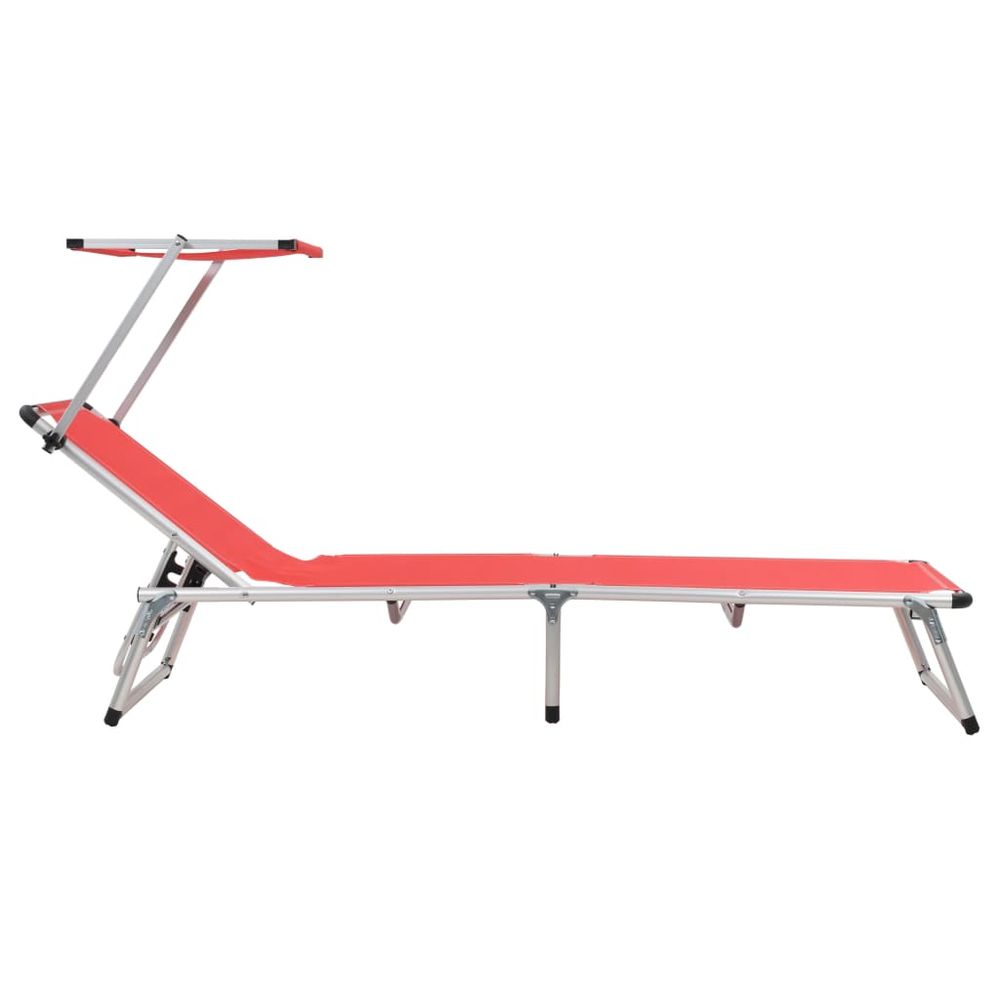 Folding Sun Loungers with Roof 2 pcs Aluminium&Textilene Red - anydaydirect