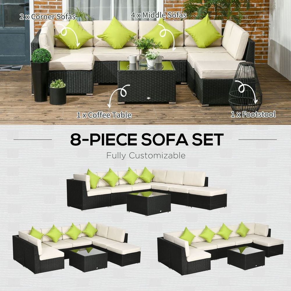 Outsunny 8 Pieces Patio Rattan Sofa Set Garden Furniture Set for Outdoor Black - anydaydirect