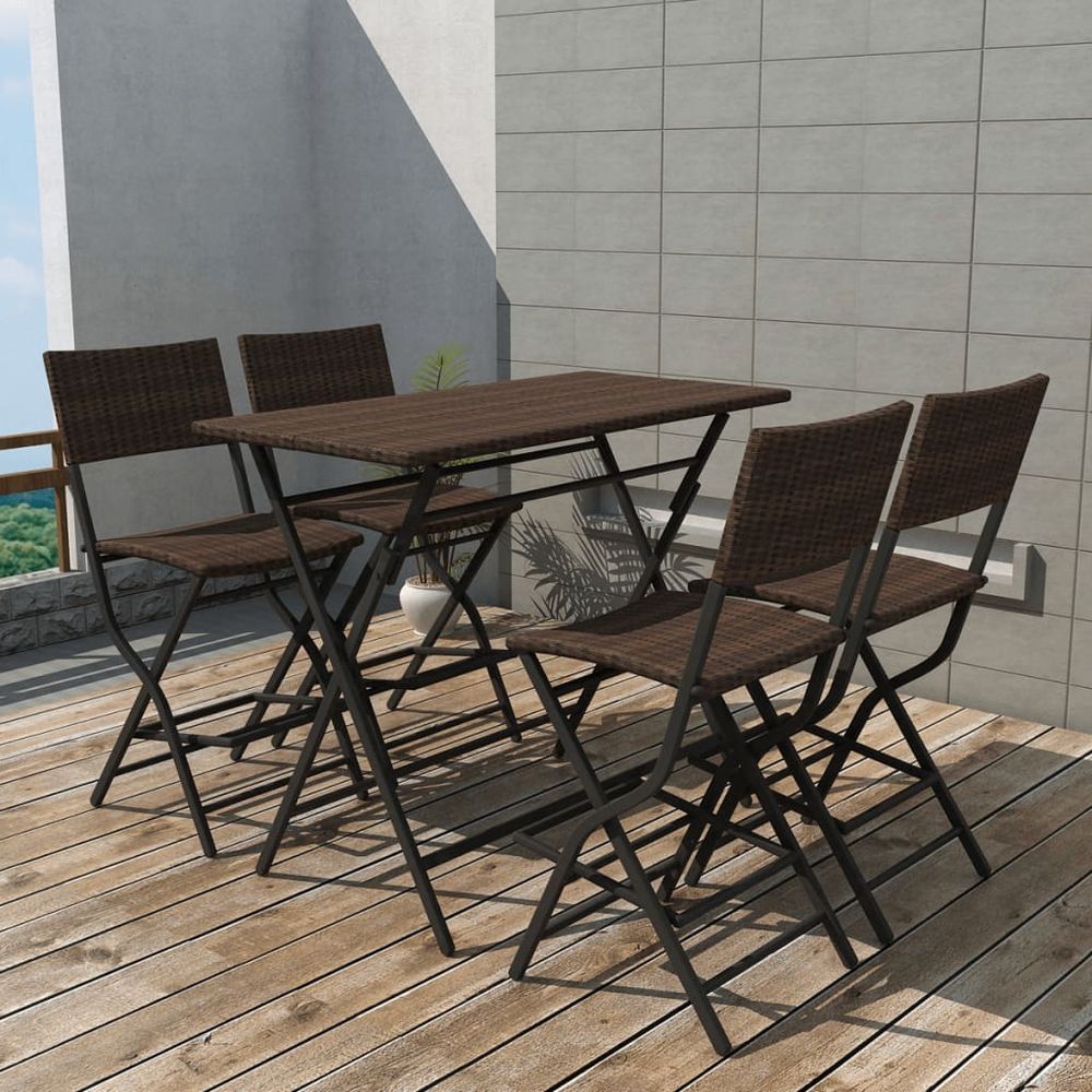 vidaXL 5 Piece Folding Outdoor Dining Set Steel Poly Rattan Brown - anydaydirect