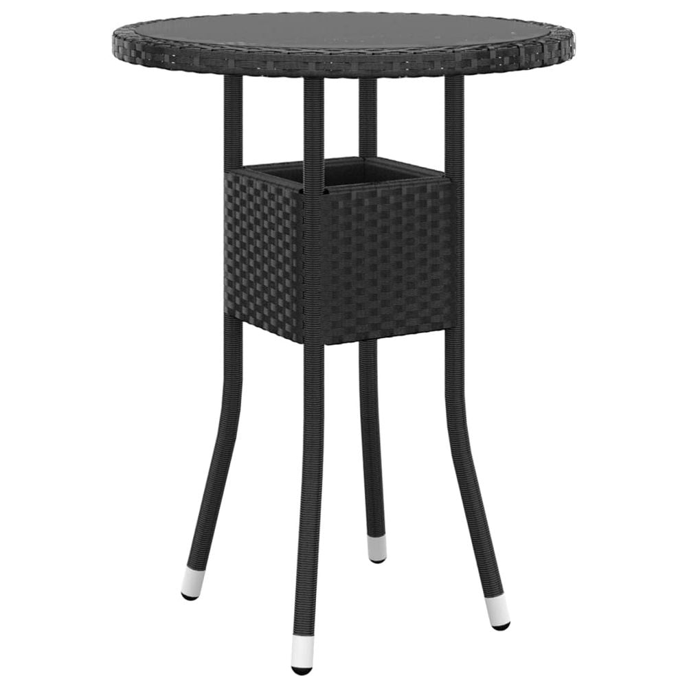 Garden Table Ø60x75 cm Tempered Glass and Poly Rattan Black - anydaydirect