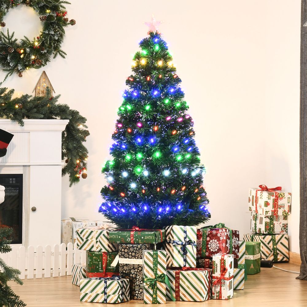 5FT Pre-Lit Artificial Christmas Tree Lights Star Topper Metal Base - anydaydirect