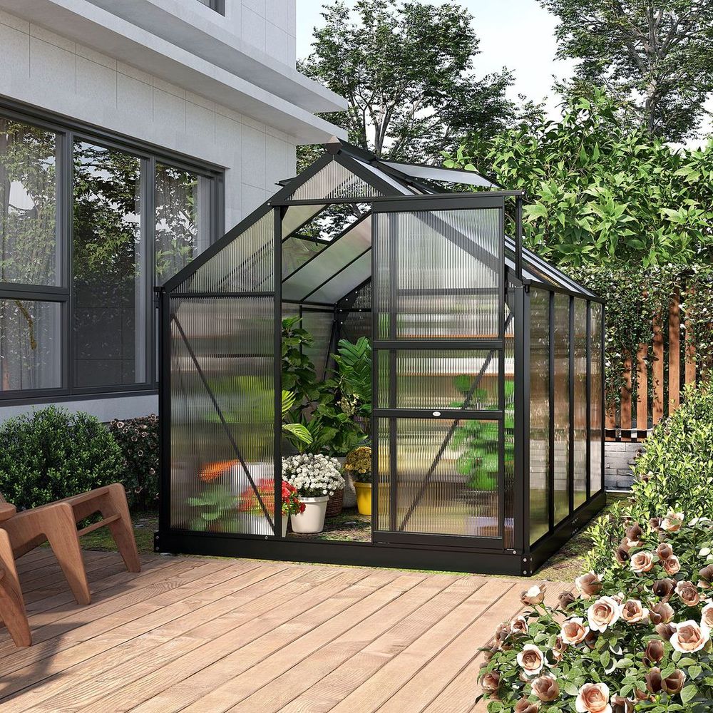 Polycarbonate Walk-In Garden Greenhouse Aluminium Frame w/ Slide Door 6 x 8ft - anydaydirect