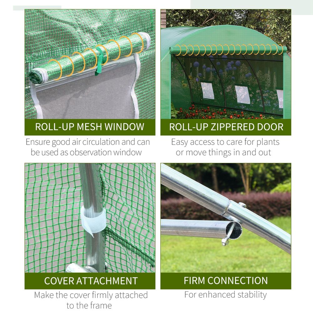 4x3x2m Tunnel Greenhouse Walk-In Hot House Roll Up Door & 6 Windows-Green - anydaydirect