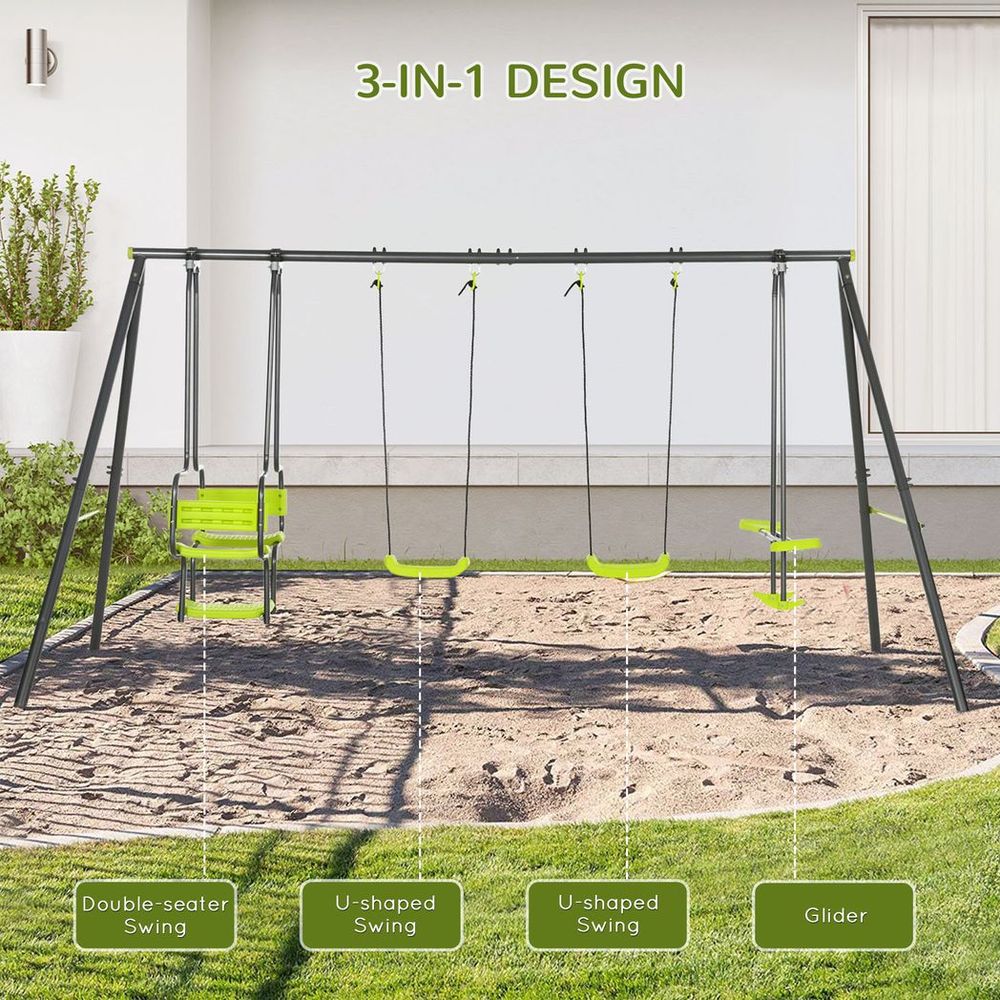 Outsunny Garden Swing Set with Double Swings, Glider, Swing Seats for Outdoor - anydaydirect