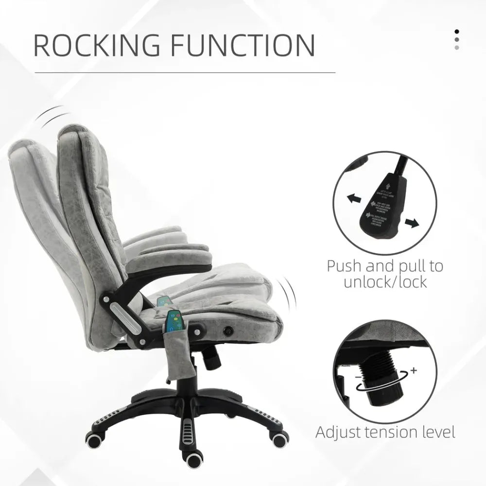 Executive Reclining Chair w/ Heating Massage Points Relaxing Headrest Grey - anydaydirect
