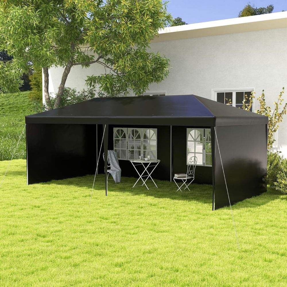 6m x 3m Garden Gazebo Marquee Canopy Party Tent Canopy Patio Black - anydaydirect