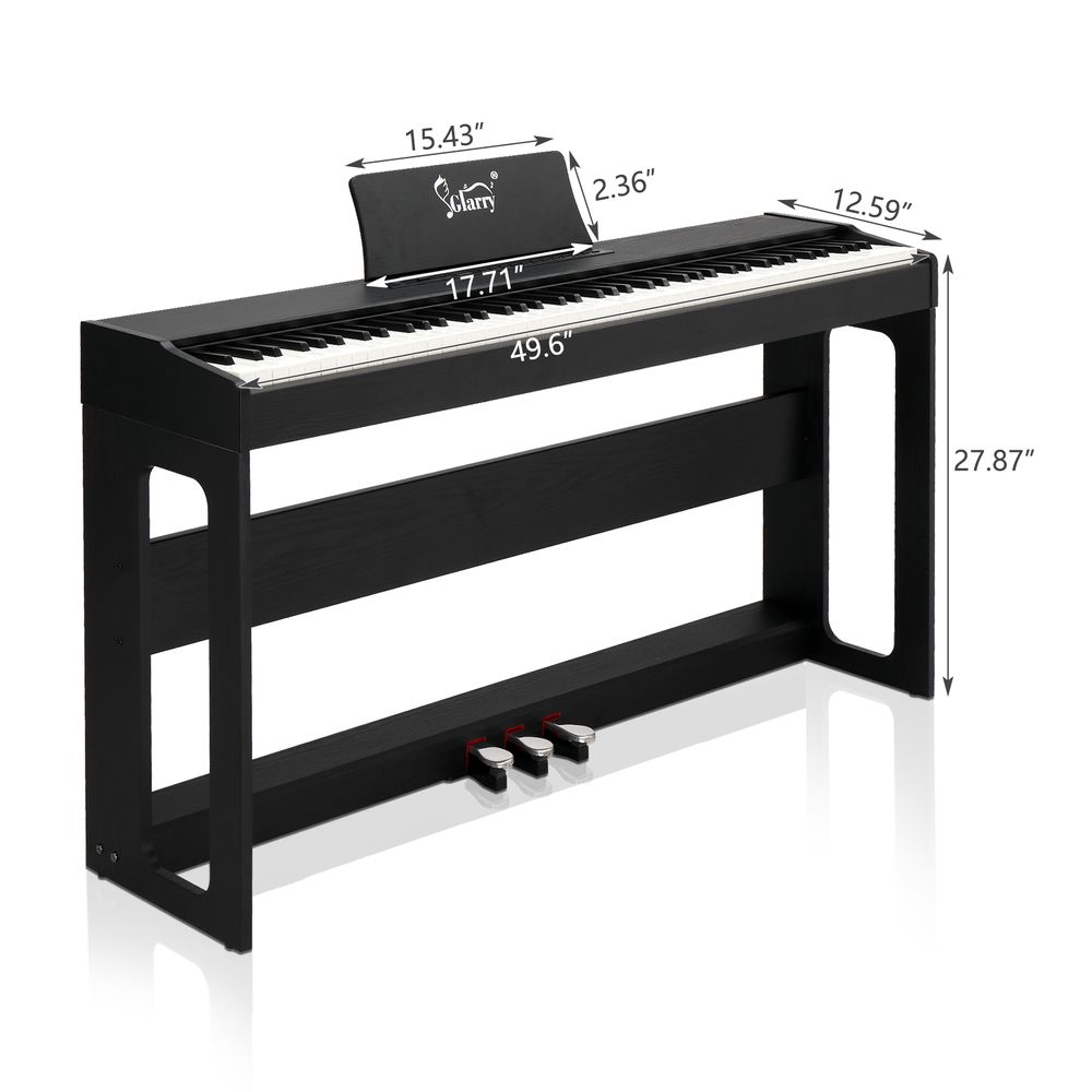 Glarry GDP-104 88 Keys Full Weighted Keyboards Digital Piano with Furniture Stand, Power Adapter, Triple Pedals, Headphone, for All Experience Levels Black - anydaydirect