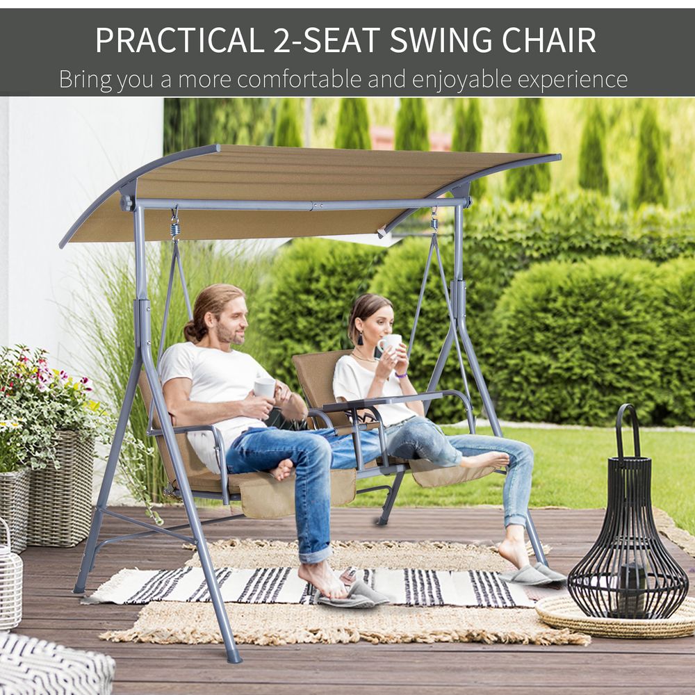 Outsunny Outdoor Love Seat Swing Chair, Steel-Beige - anydaydirect