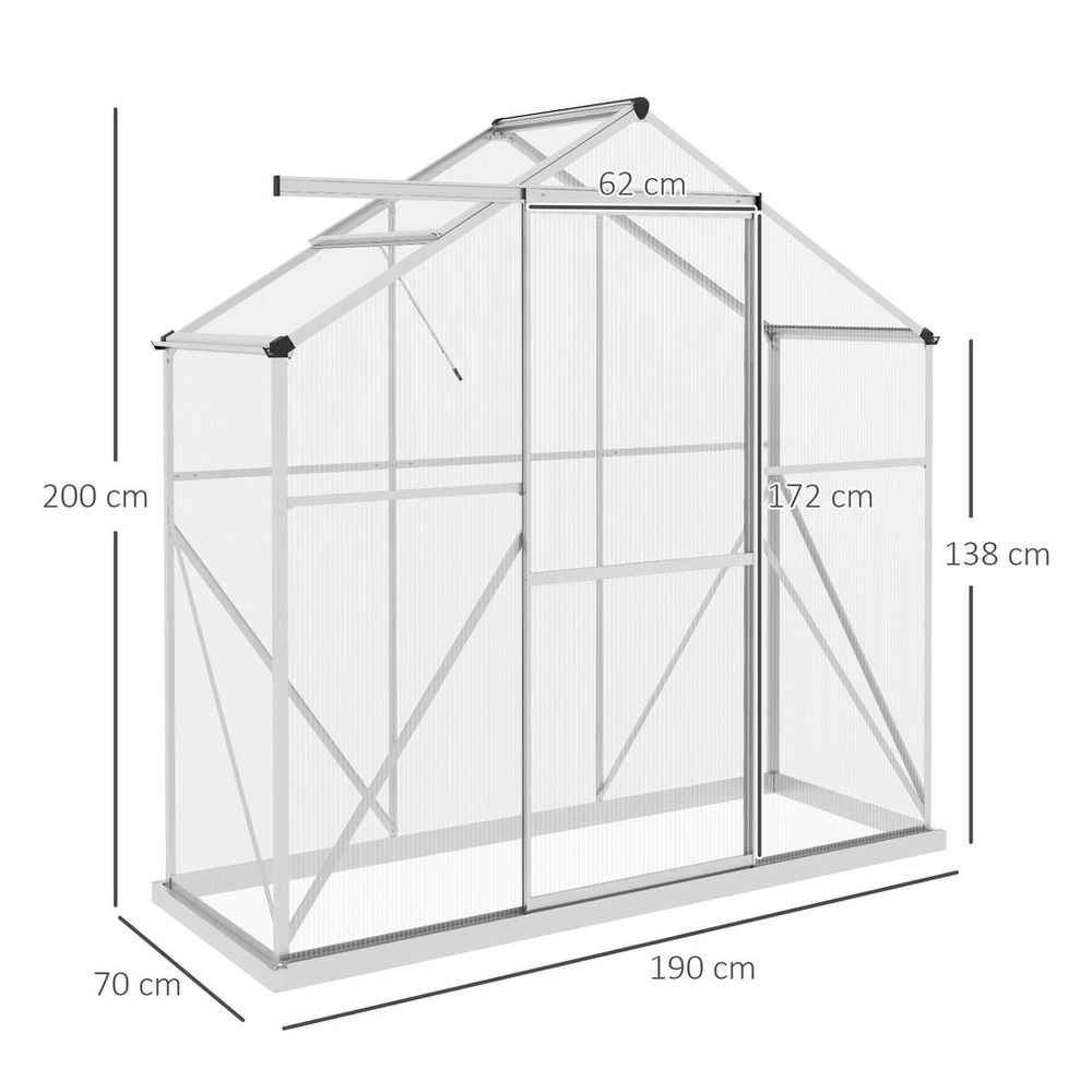 Outsunny 6 x 2.5ft Polycarbonate Greenhouse Aluminium Green House, Silver - anydaydirect