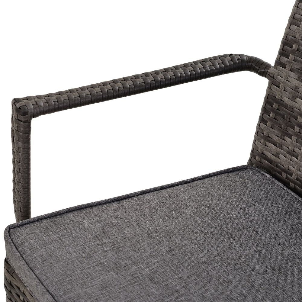 7 Pcs Dining Set Rattan Wicker 6 Chairs Table Glass Pads Thick Cushions Grey - anydaydirect