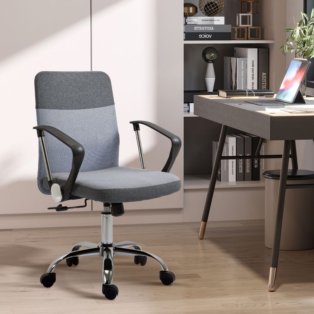 Office Chair Linen Swivel Desk Chair Home Study Rocker w/ Wheel, Grey Vinsetto - anydaydirect