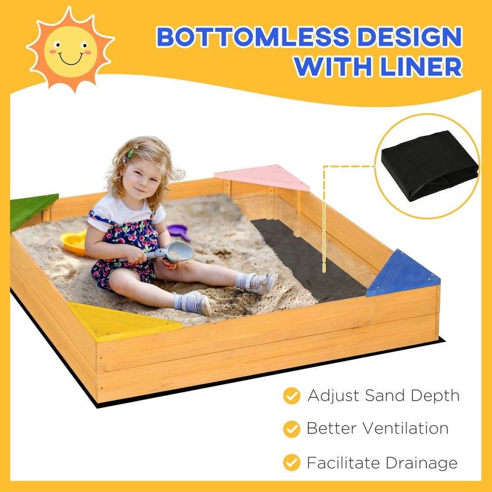 Outsunny Kids Wooden Sand Pit Sandbox w/ Seats, for Gardens, Playgrounds - anydaydirect