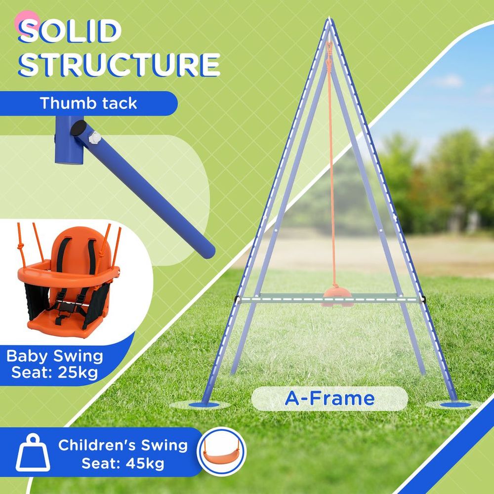 Outsunny Garden Swing Set for Toddlers, Kids with Seats, Safety Belt, Orange - anydaydirect