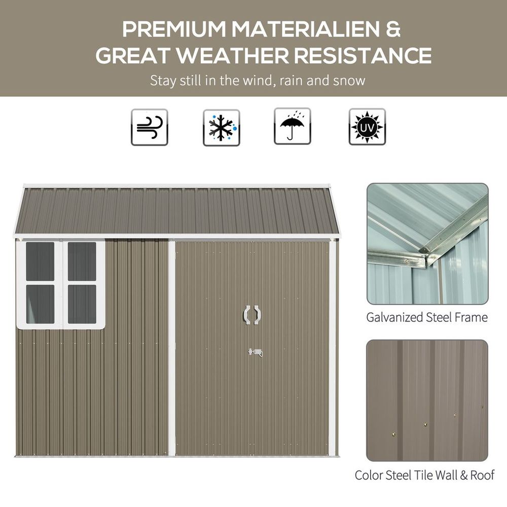 Outsunny 8x6ft Metal Garden Shed Outdoor Storage Shed w/ Doors Window, Grey - anydaydirect