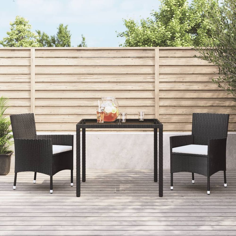 vidaXL 3 Piece Garden Dining Set with Cushions Black Poly Rattan - anydaydirect