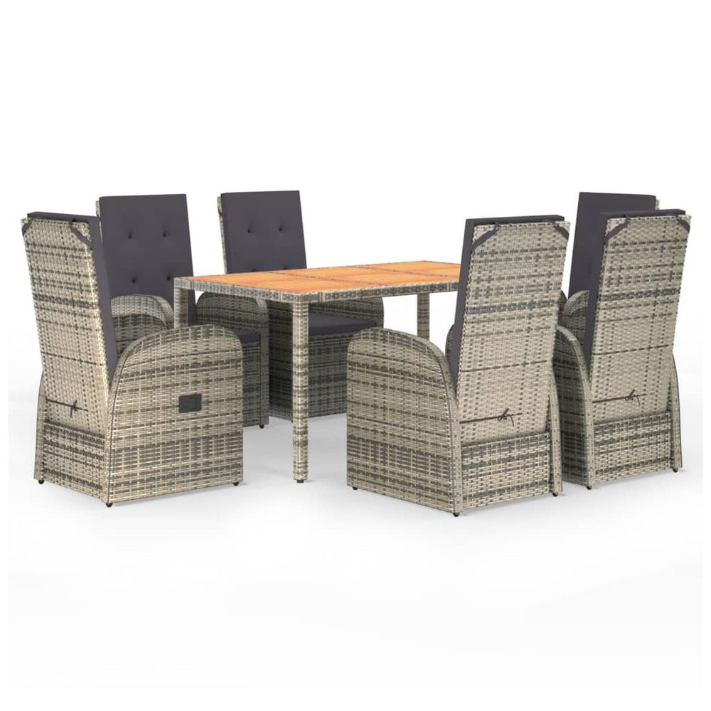 7 Piece Garden Dining Set Grey Poly Rattan&Solid Wood Acacia - anydaydirect