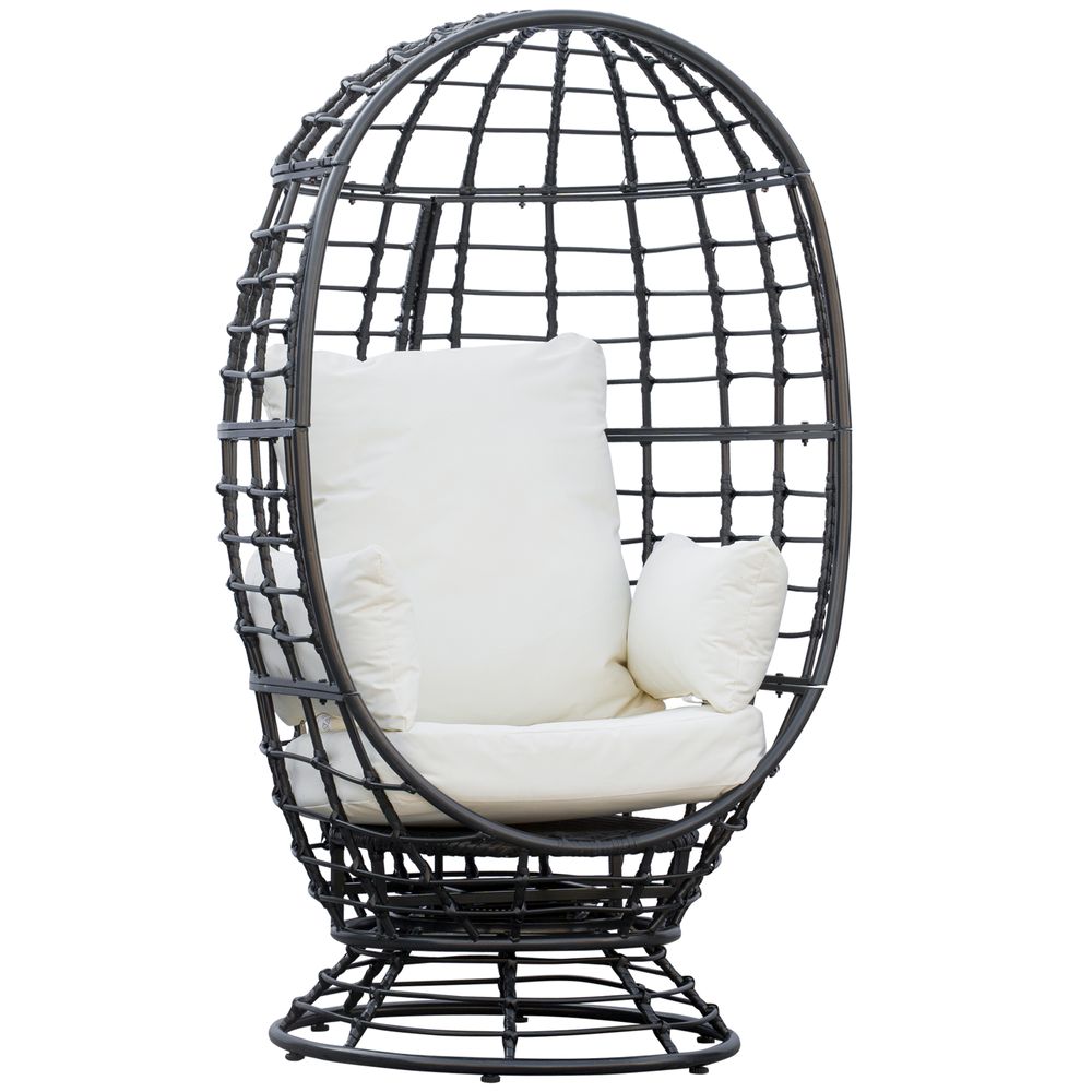 Swivel Egg Chair Rattan Outdoor Chair with Cushion for Patio Black - anydaydirect
