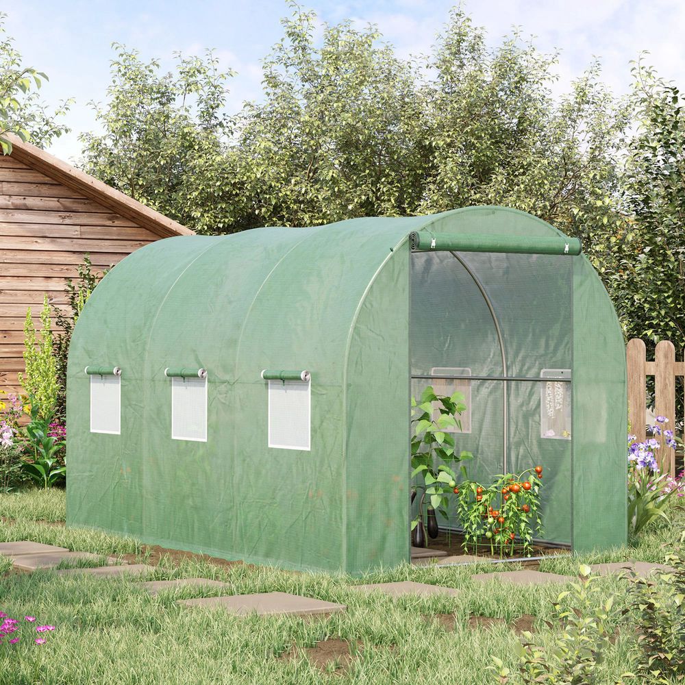 Polytunnel Walk-in Greenhouse with Zip Door and Windows - anydaydirect