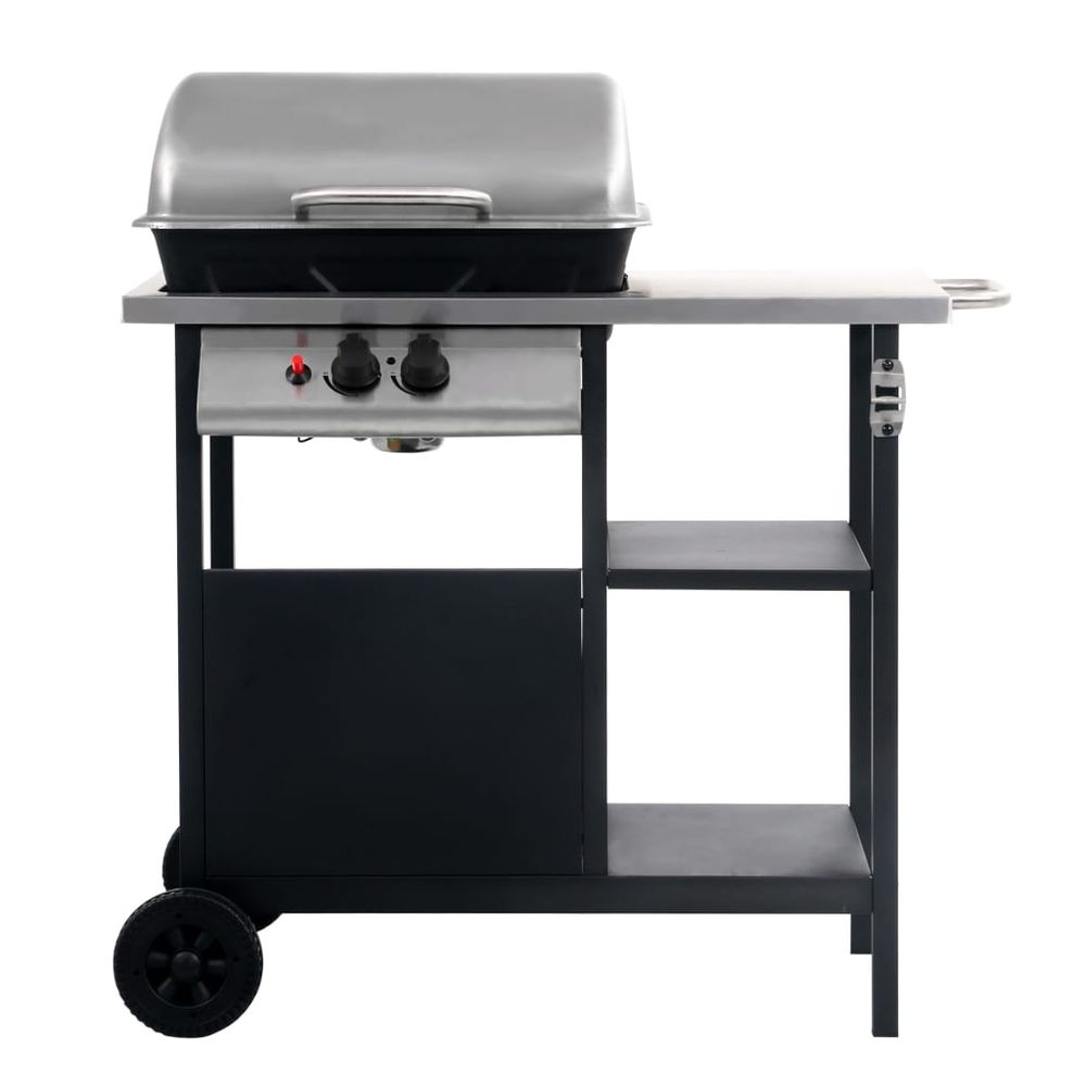 Gas BBQ Grill with 3-layer Side Table Black and Silver - anydaydirect