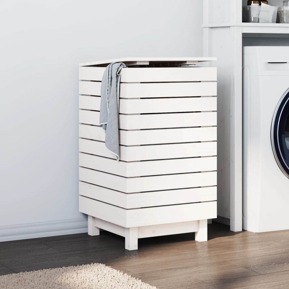 vidaXL Laundry Basket White 44x44x76 cm Solid Wood Pine - anydaydirect