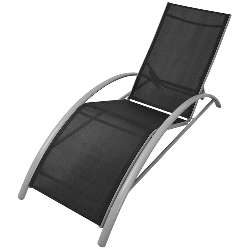 Sun Loungers with Table Aluminium Black - anydaydirect