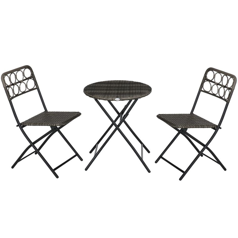 Outsunny 3 PCS Folding Rattan Wicker Bistro Set, Coffee Table Set, Grey - anydaydirect