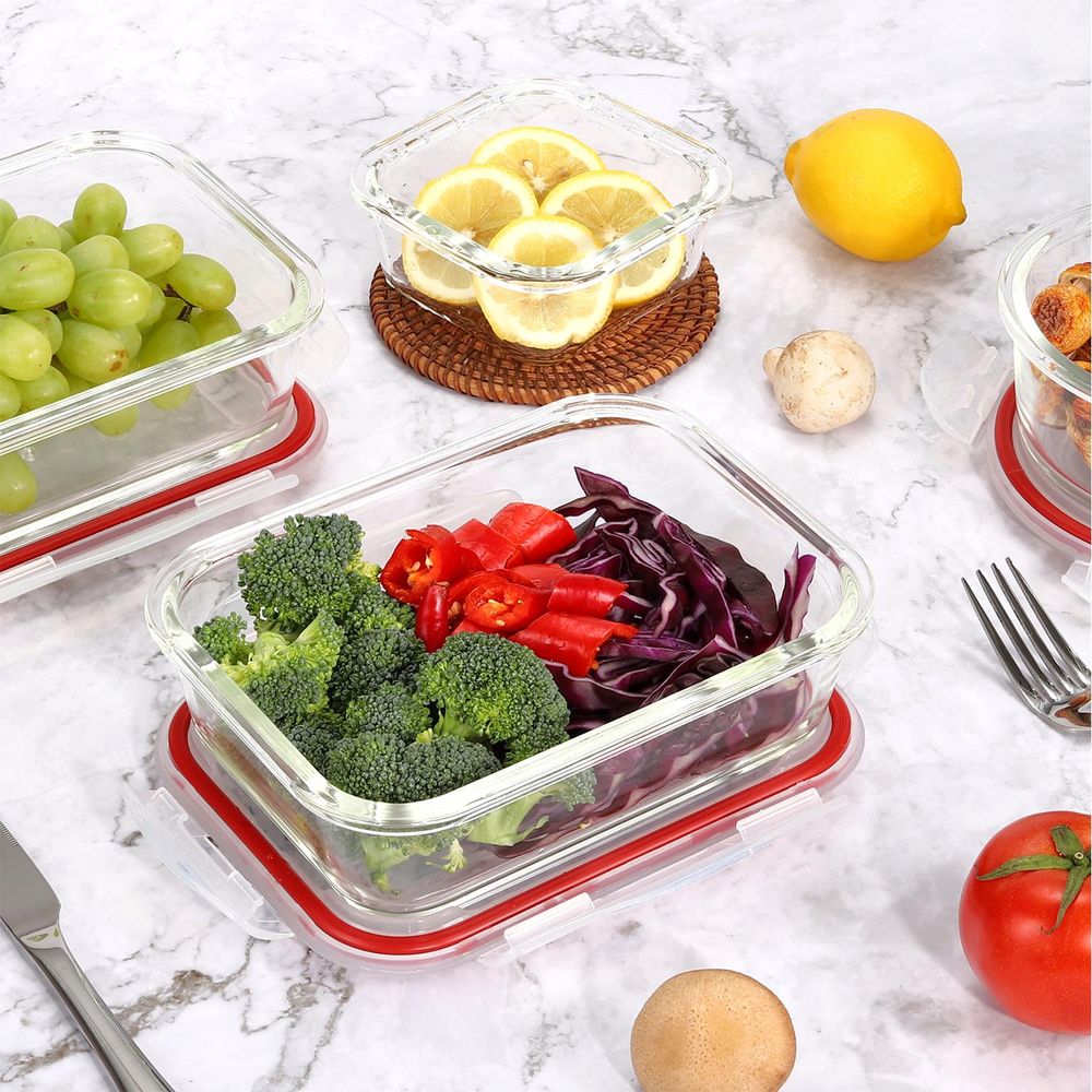 10 PCs Rectangle Round Square Airtight Glass Food Containers with Lids -Storage Kitchen Containers - anydaydirect