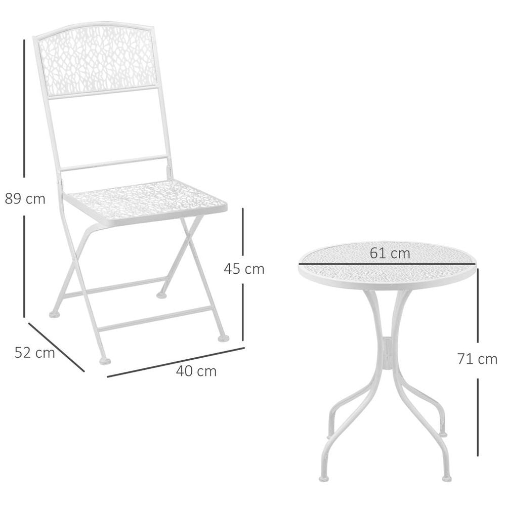 Garden Bistro Set for 2 with Folding Chairs and Round Table, White - anydaydirect