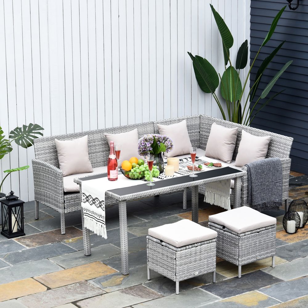 5 Pcs  Rattan Wicker Furniture Patio Dining Table Stool Chaise Lounge Set - anydaydirect